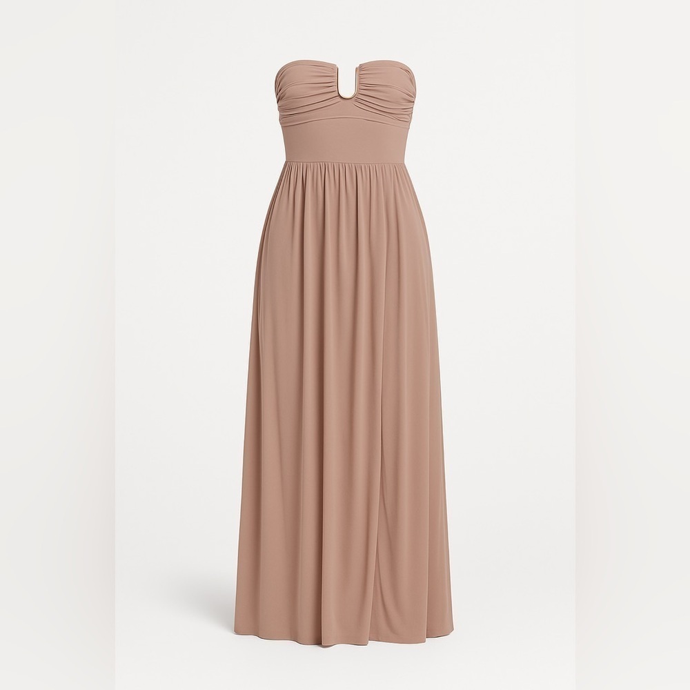 Tanya Taylor maxi dress strapless taupe u-wire neckline